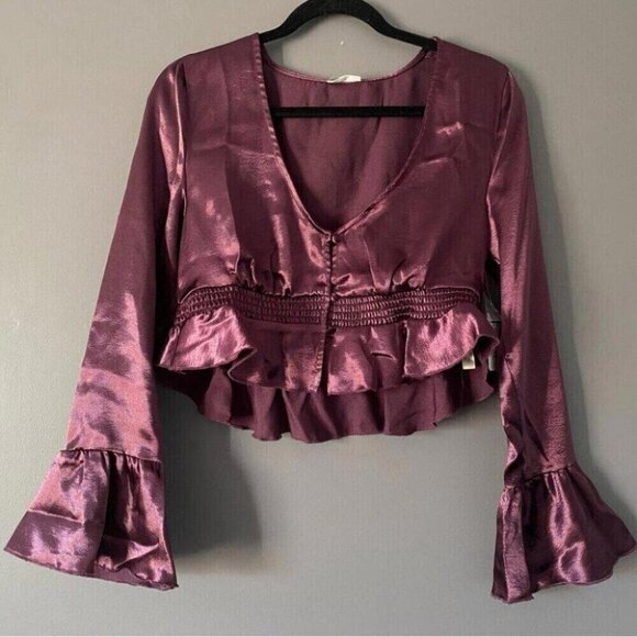 Whimsigoth Satin Ensemble Wide Leg Ruffle Detail Free People Set - Picture 2 of 16